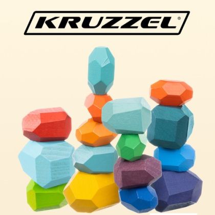 Многоцветни многоъгълни дървени кубчета за подреждане и баланс- 16 бр. - Kruzzel 