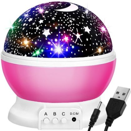 Нощна лампа с проектор - розова - Izoxis