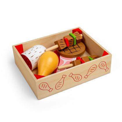 Bigjigs - Дървен детски комплект за готвене - Месни продукти