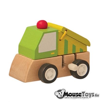 Woody - Дървена играчка боклукчийски камион с механизъм