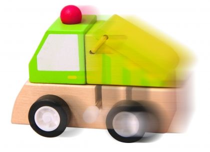 Woody - Дървена играчка боклукчийски камион с механизъм