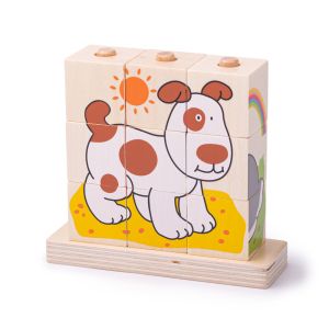 Bigjigs - Дървени кубчета за нанизване - Домашни животни
