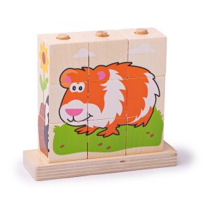 Bigjigs - Дървени кубчета за нанизване - Домашни животни