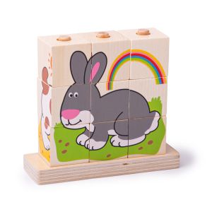 Bigjigs - Дървени кубчета за нанизване - Домашни животни