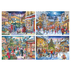 Комплект от 4 пъзела по 500 части - Коледно пазаруване - The House of Puzzles
