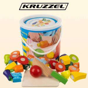 Дървени играчки за готвене - Плодове и зеленчуци с кофа