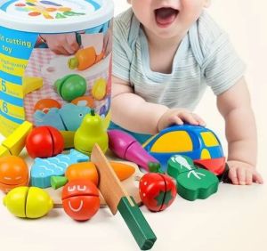 Дървени играчки за готвене - Плодове и зеленчуци с кофа