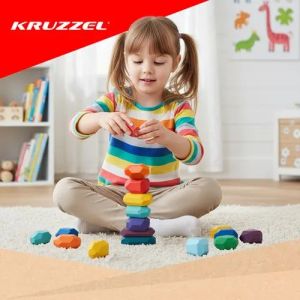Цветни дървени камъчета за баланс 