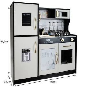 Модерна дървена кухня за игра със звуци, светлина и аксесоари - черна - Kruzzel