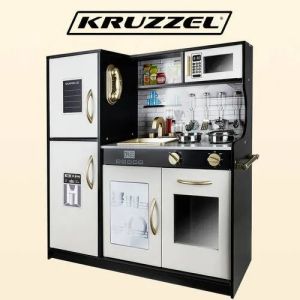Модерна дървена кухня за игра със звуци, светлина и аксесоари - черна - Kruzzel