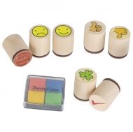 Goki - Творчески комплект дървени печати с цветен тампон - Емоции