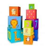 Classic World - Картонени образователни кубчета - Цифри, животни и английски думички