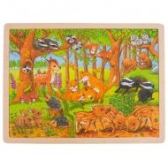 Goki - Дървен пъзел в рамка - Бебета горски животни 