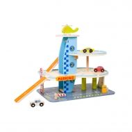 Classic World - Дървена играчка - Гараж на три нива с колички и хеликоптер