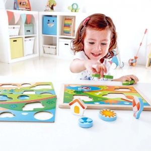 hape, дървен, пъзел, детски, 3 в 1, картинки, слънчевата долина, памет, мемо, забавен, игра, игри, играчка, играчки