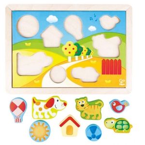 hape, дървен, пъзел, детски, 3 в 1, картинки, слънчевата долина, памет, мемо, забавен, игра, игри, играчка, играчки
