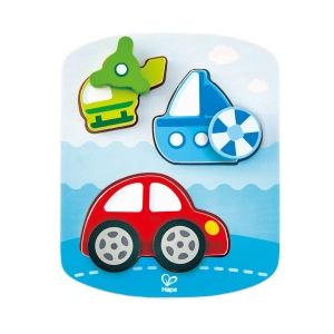 Hape - Дървен пъзел с въртящи се елементи - Превозни средства