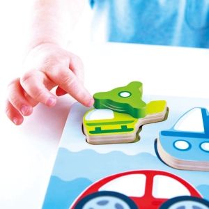 hape, дървен, пъзел, детски, въртящи, се, елементи, превозни, средства, пъзели, забавен, игра, игри, играчка, играчки