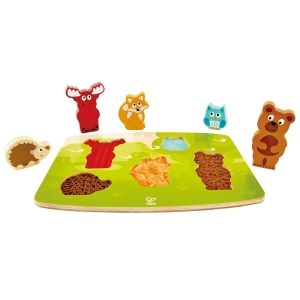 Hape - Дървен пъзел - Пипни и познай - Горски животни