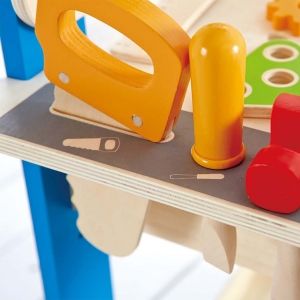hape, дървена, маса, работна, части, чук, отвертка, инструменти, гайки, болтове, игра, игри, играчка, играчки