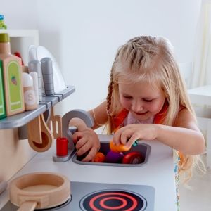 hape, дървена, гурме, кухня, бяла, котлони, готвене, ястия, игра, игри, играчка, играчки