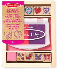 Melissa & Doug, дървени печати, сърчица и пеперудки, печати на сърчица, печати на пеперудки, детски печати, печати за деца, творчески комплект от дървени печати, печати 