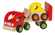 Goki - Детска дървена играчка - Камион с ремарке и булдозер