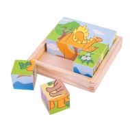 Bigjigs - Дървени кубчета в кутия - Динозаври