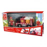 hape, дървено пожарникарско камионче със сирена, дървено камионче, пожарникарско камионче, пожарна, пожарникар, камион, камионче, дървена играчка, игра, игри, играчка, играчки