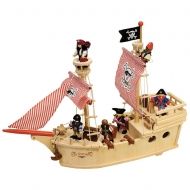 Bigjigs - Дървен пиратски кораб с екипаж - Парагон