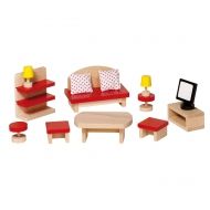 Goki, обзавеждане за хол на детска къща за кукли в червено, дървени мебели, миниатюрни мебели дървени, дървена куклена къща, дървена къща за кукли, дървена кукленска къща, дървена къщичка за кукли, кукленска къща играчки, игри къща, играчка, играчки, игри