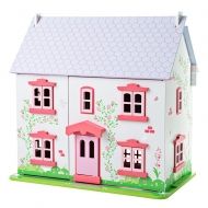 Bigjigs - Дървена къща с обзавеждане и семейство - Къщичка с рози