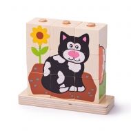 Bigjigs - Дървени кубчета за нанизване - Домашни животни