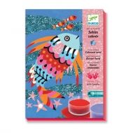 Djeco - Творчески комплект за оцветяване с брокат и цветен пясък - Дъгата на рибките