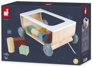 Janod - Дървена количка за дърпане с конструктор 