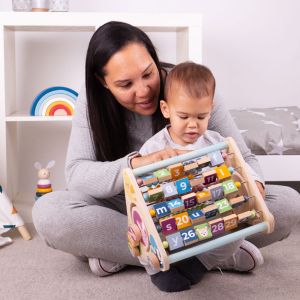 Bigjigs - Дървено образователно сметало с букви, цифри и животни