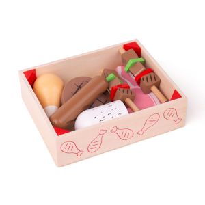 Bigjigs - Дървен детски комплект за готвене - Месни продукти