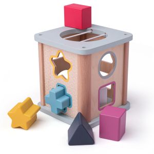 Bigjigs - Дървен сортер с цветни формички 
