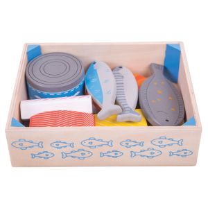 Bigjigs - Дървен детски комплект за готвене - щайга за риба
